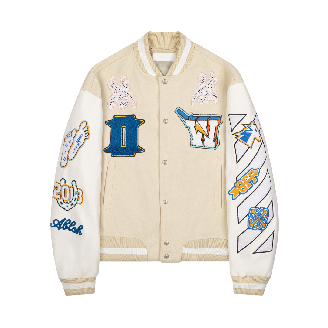 Sand Beige Classic Varsity Jacket