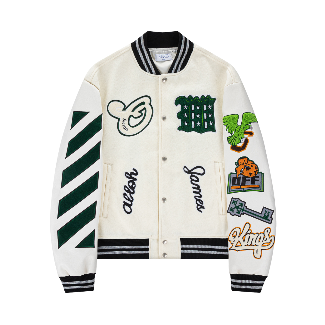 Ivory Green Graphic Varsity Jacket