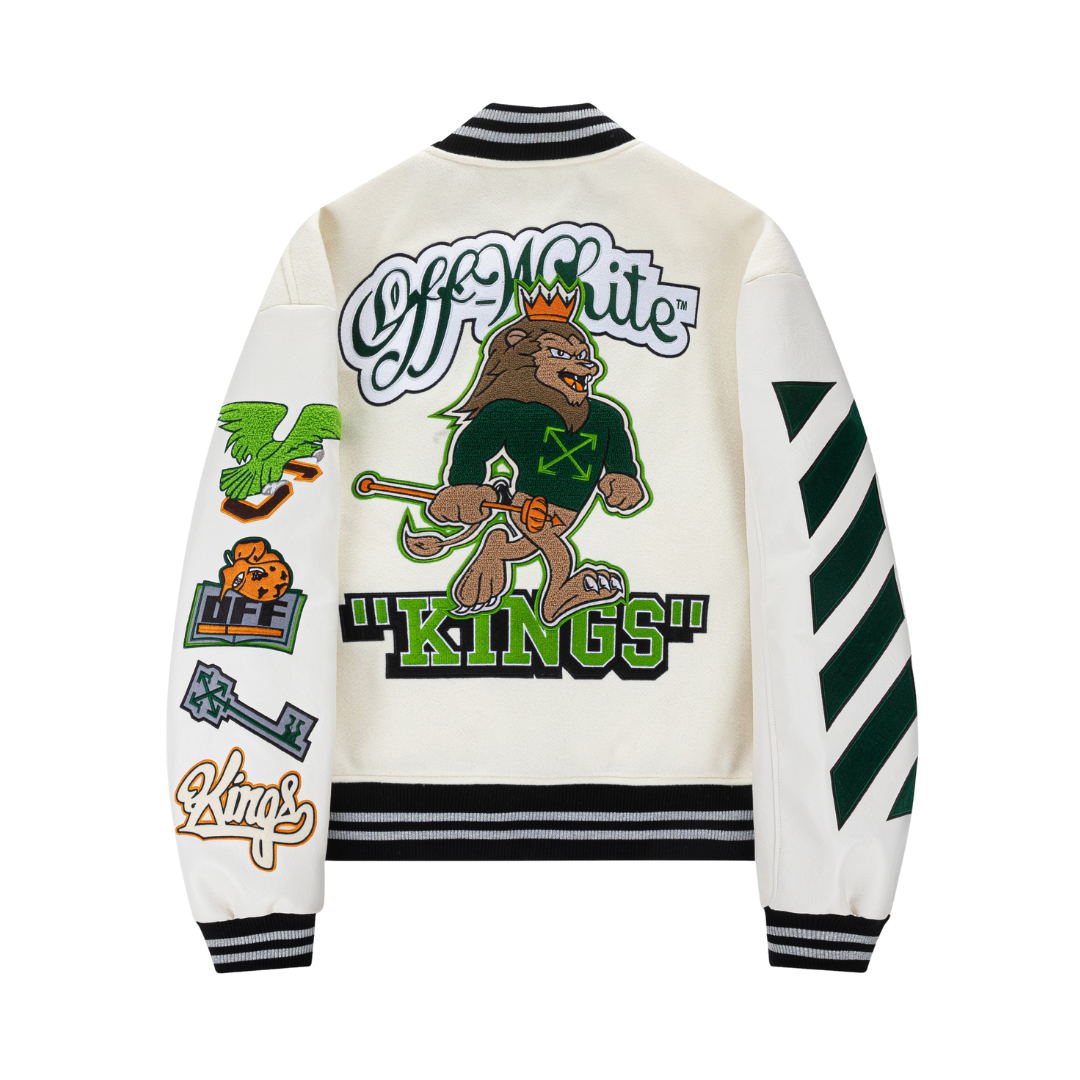 Ivory Green Graphic Varsity Jacket