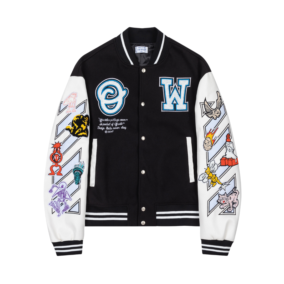 Jet Black Graphic Sleeve Varsity Jacket