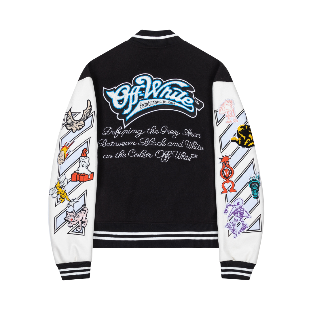 Jet Black Graphic Sleeve Varsity Jacket