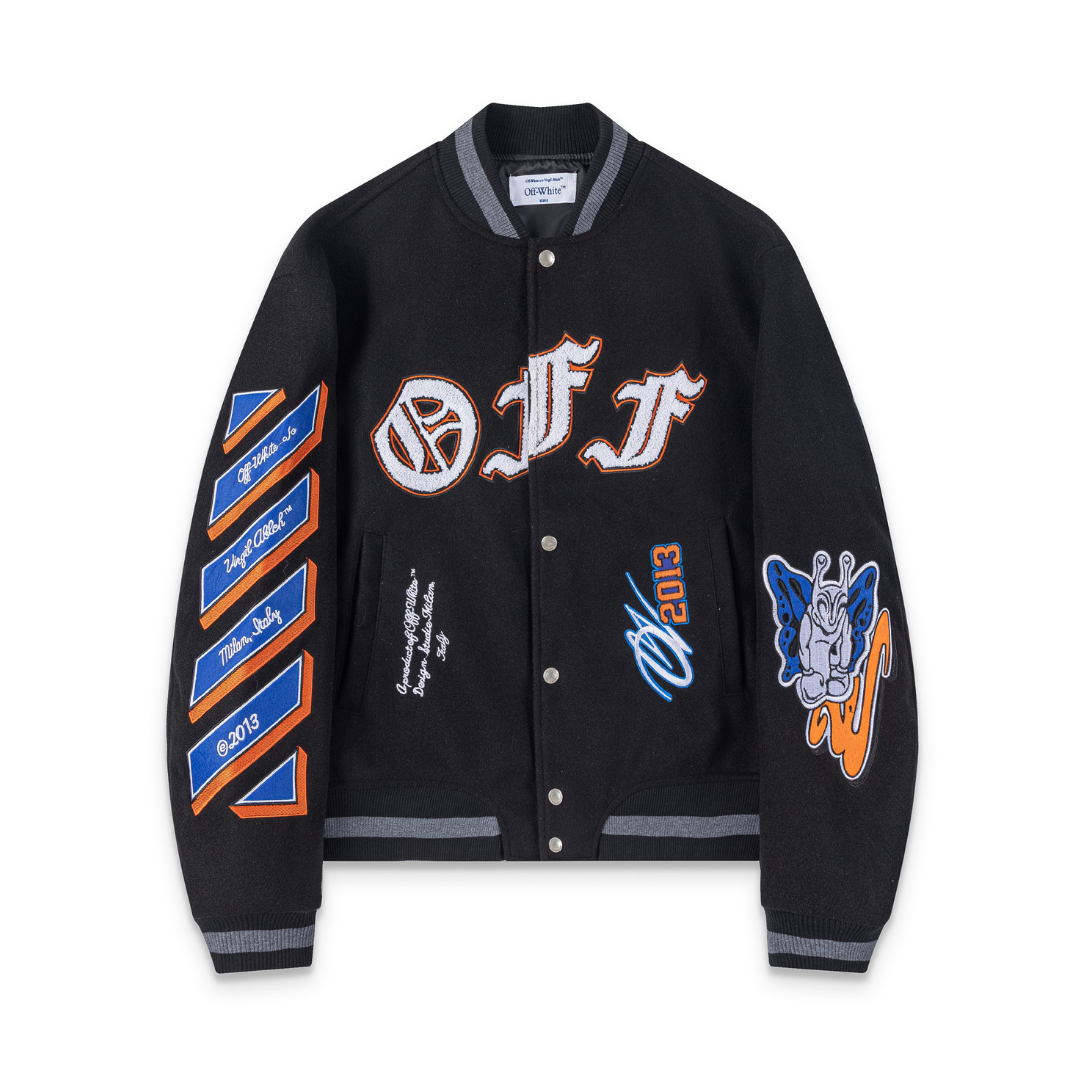 Midnight Black Graphic Varsity Jacket