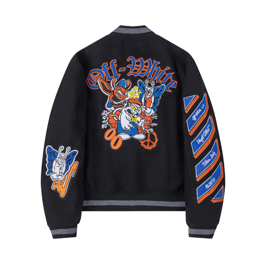 Midnight Black Graphic Varsity Jacket